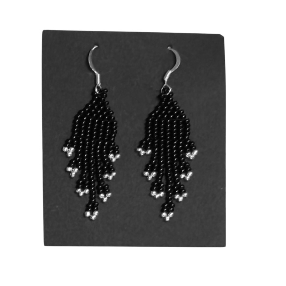 HANDCRAFTED Black And Silver Elegant BEADED Earrings